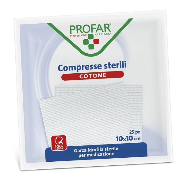 GARZA IN COTONE PROFAR COMPRESSA 10 X 10 CM 25 PEZZI