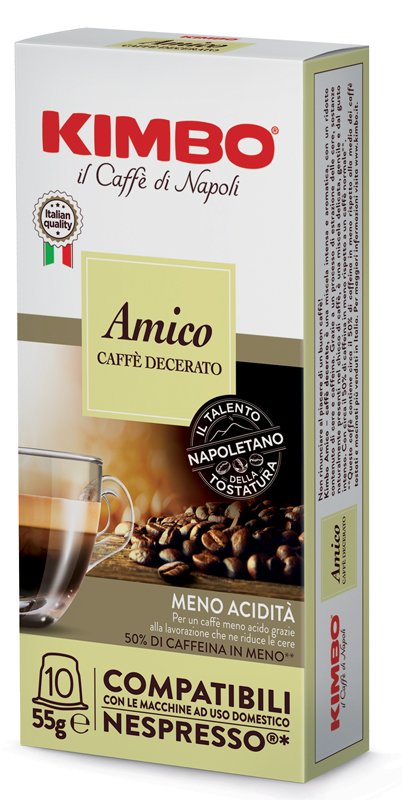 KIMBO AMICO CAFFE%27 TORREFATTO DECERATO E MACERATO 10 CAPSULE COMPATIBILI NESPRESSO 5,5 G