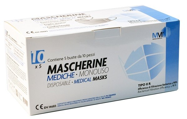 MASCHERINA CHIRURGICA MUNUS MEDICAL TIPO IIR 5 BUSTE DA 10 PEZZI