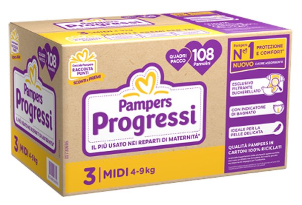 PAMPERS QUADRI PROGRESSI MIDI 108 PEZZI