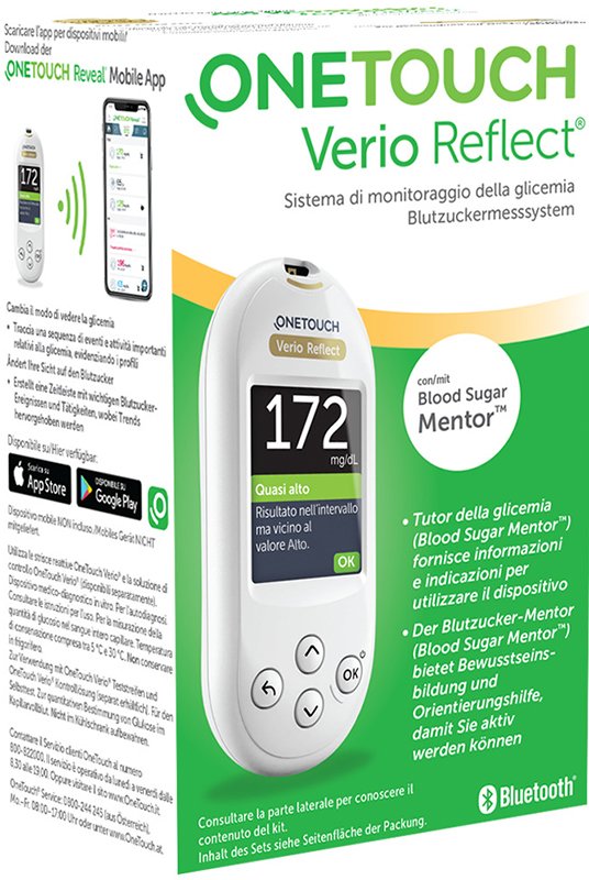ONETOUCH VERIO REFLECT SYSTEM KIT CON LANCETTE PUNGIDITO E FLACONE DA 10 STRISCE REATTIVE