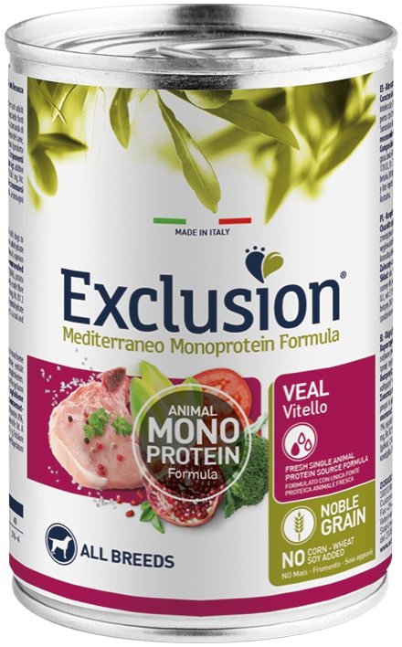 EXCLUSION MEDITERRANEO MONOPROTEIN NOBLE GRAIN ADULT VEAL ALL BREEDS 400G