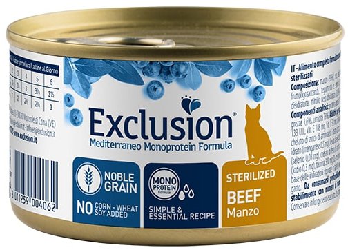 EXCLUSION MEDITERRANEO MONOPROTEIN NOBLE GRAIN STERILIZED BEEF 85 G