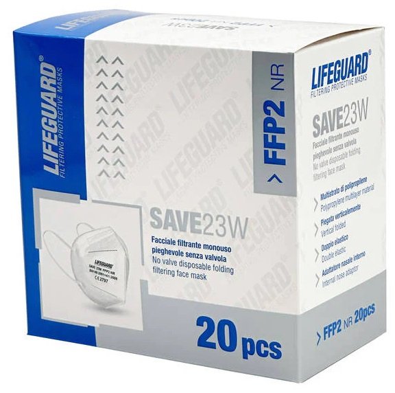 LIFEGUARD SAVE 23W FACCIALE FILTRANTE MONOUSO PIEGHEVOLE SENZA VALVOLA FFP2 20 PEZZI