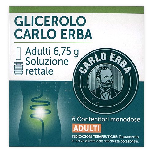 GLICEROLO CARLO ERBA ADULTI 6,75 G SOLUZIONE RETTALE 6 CONTENITORI MONODOSE CON CAMOMILLA E MALVA