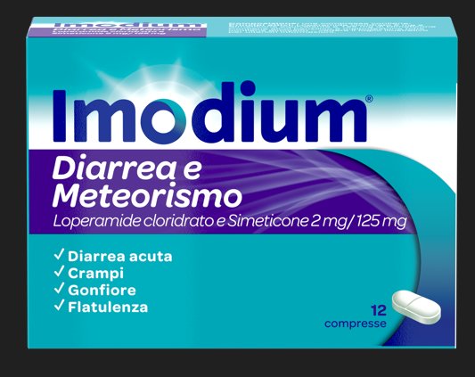 IMODIUM DIARREA E METEORISMO 2 MG/125 MG COMPRESSE 2 MG/125 MG COMPRESSE 12 COMPRESSE IN BLISTER PCTFE/PVC/AL/PET/CARTA
