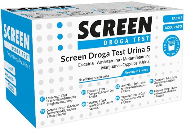 SCREEN DROGA TEST 5 DROGHE TEST ANTIDROGA CON CONTENITORE URINA