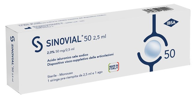 SIRINGA INTRA-ARTICOLARE SINOVIAL 50 ACIDO IALURONICO SALE SODICO 2% 50MG/2,5ML 2,5ML + AGO 21 GAUGE