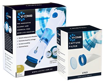 ASPIRATORE PIDOCCHI E UOVA LICETEC V-COMB + 4 FILTRI DI CATTURA MONOUSO + 1 PETTINE