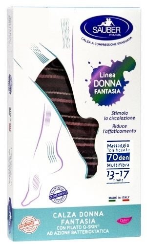 SAUBER CALZA DONNA FANTASIA FILATO Q-SKIN 70 DEN NERO RIGA BISCOTTO PAPRIKA BORDEAUX TAGLIA M