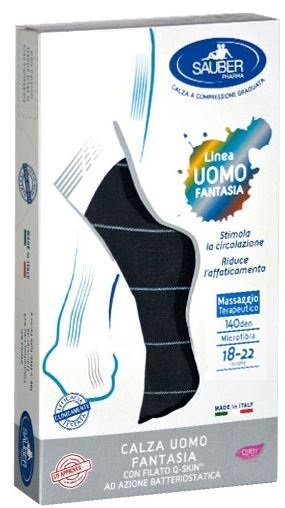 SAUBER CALZA UOMO FANTASIA Q-SKIN 140 DEN BLU RIGA SOTTILE GHIACCIO TAGLIA M