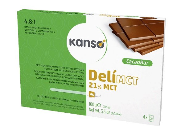 KANSO DELIMCT CACAO BAR 21% TAVOLETTA CHETOGENICA AL CACAO CON ACIDI GRASSI A CATENA MEDIA 4 MONOPORZIONI DA 25 G