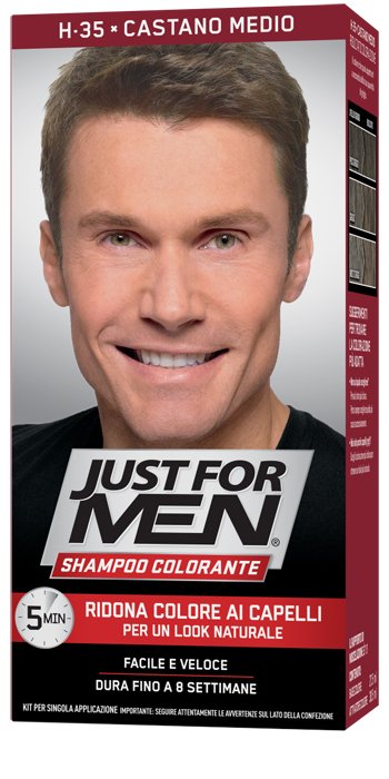 JUST FOR MEN SHAMPOO COLORANTE H35 CASTANO MEDIO ATTIVATORE CHIARO 38,5 ML + BASE COLORE 27,5 ML