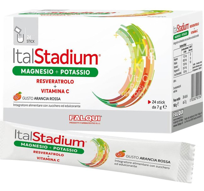 ITALSTADIUM MAGNESIO POTASSIO RESVERATOLO VITAMINA C ARANCIA ROSSA 24 STICK