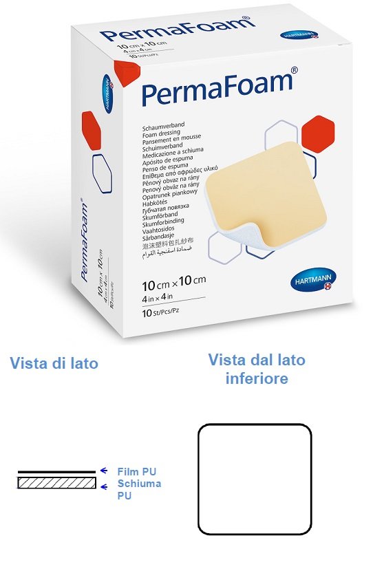 PERMAFOAM CLASSIC MEDICAZIONE IN SCHIUMA DI POLIURETANO SENZA BORDI 10X10CM 10 PEZZI