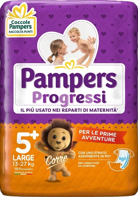 PAMPERS PROGRESSI LARGE PANNOLINO 5+ 13-27KG 19 PEZZI