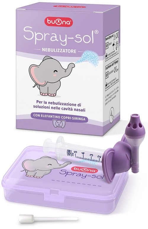 BUONA SPRAY-SOL KIT 5 PEZZI 1 SPRAY SOL + 1 SIRINGA LUER LOCK DA 5 ML + 1 AGO CANNULA + ELEFANTINO COPRI-SIRINGA