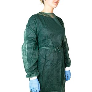 CAMICE MONOUSO NON STERILE VERDE SCURO/AZZURRO POLSINI IN COTONE 10 PEZZI