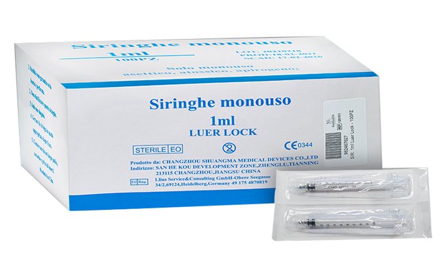 SIRINGA INFUSIONE E IRRIGAZIONE MONOUSO CAPACITA%27 1ML GAUGE 25 LUER LOCK 100 PEZZI