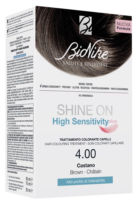 SHINE ON HIGH SENSITIVITY PLUS CASTANO 4,00 RIVELATORE IN CREMA 75 ML + CREMA COLORANTE 50 ML