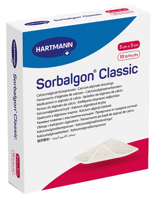 SORBALGON CLASSIC MEDICAZIONE IN ALGINATO DI CALCIO  5X5CM 10 PEZZI