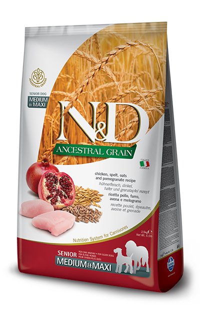 N&D ANCESTRAL CEREALS CANINE POLLO & MELOGRANO SENIOR MEDIUM/MAXI 12 KG