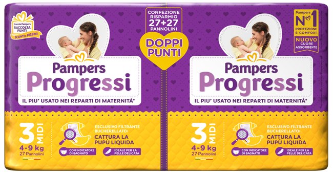 PAMPERS PROGRESSI PANNOLINO MIDI PACCO DOPPIO 54 PEZZI