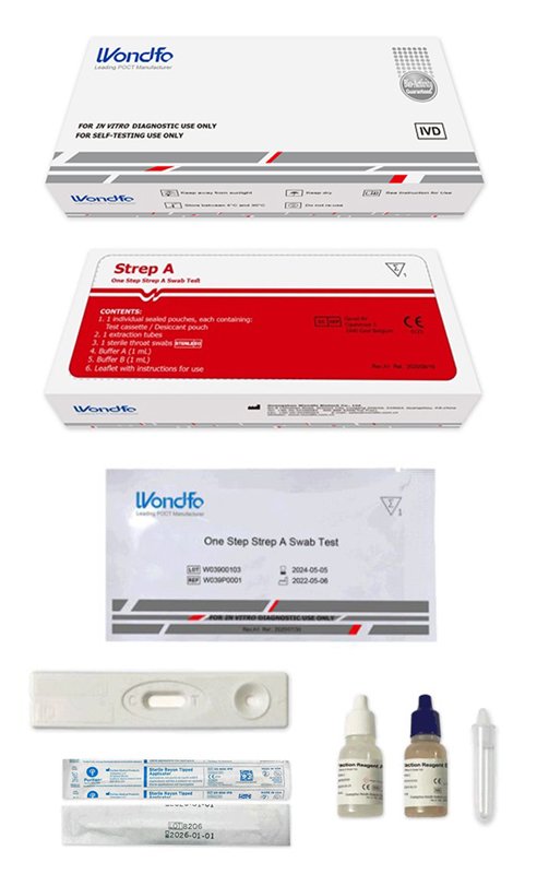 TEST ONE STEP STREP A DETERMINAZIONE QUALITATIVA ANTIGENI STREPTOCOCCO A IN TAMPONE FARINGEO AUTODIAGNOSTICO WONDFO