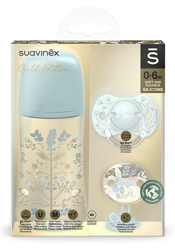 GOLD SET NASCITA AZZURRO 0/6 MESI BIBERON+SUCCHIETTO+CLIP