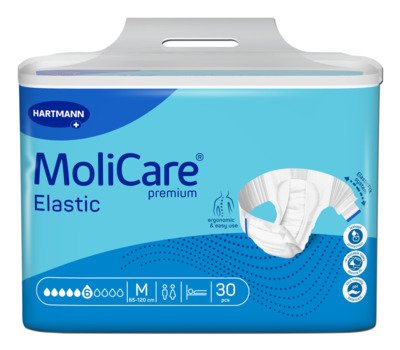 PANNOLINO MUTANDINA MOLICARE PREMIUM ELASTIC CON ALI ELASTICHE IPOALLERGENICO 6 GOCCE M 30 PEZZI