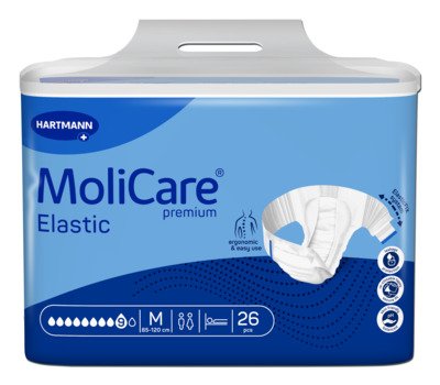 PANNOLINO MUTANDINA MOLICARE PREMIUM ELASTIC CON ALI ELASTICHE IPOALLERGENICO 9 GOCCE M 26 PEZZI