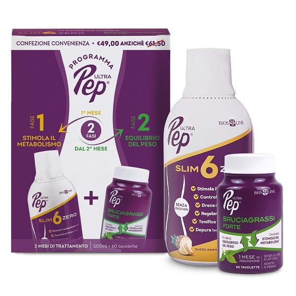 ULTRA PEP PROTOCOLLO SLIM 6 ZERO ANANAS 500 ML + BRUCIAGRASSI FORTE 60 COMPRESSE