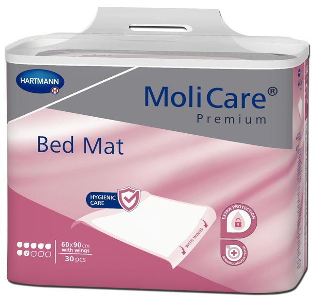 TRAVERSA PER INCONTINENZA MOLICARE BED MAT 7 GOCCE ASSORBENTE MONOUSO 60X90 CON ALI 30 PEZZI
