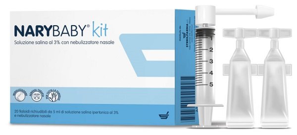 NARY BABY KIT SOLUZIONE SALINA IPERTONICA AL 3% 20 FIALOIDI + NEBULIZZATORE NASALE