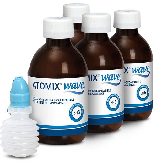 ATOMIX WAVE DISPOSITIVO PER IGIENE RINOFARINGEA ATOMIX SOLUZIONE SALINA 4 FLACONI DA 250 ML