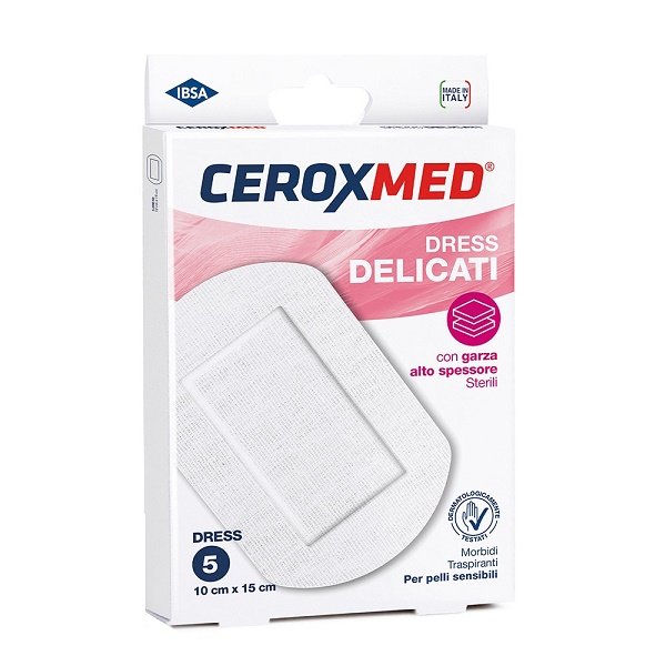 DRESS DELICATI CEROXMED CON GARZA ALTO SPESSORE PER PELLI SENSIBILI 10X15CM 5 PEZZI
