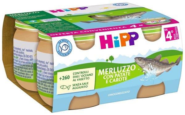HIPP OMOGENEIZZATO MERLUZZO/PATATE/CAROTE 4X80 G