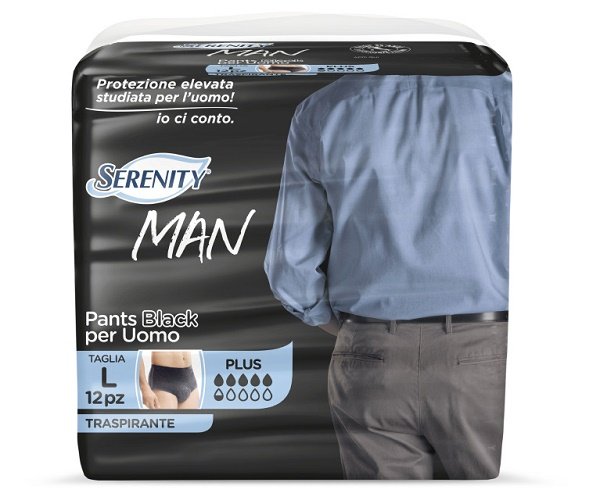 PANNOLINO SERENITY MAN PANTS BLACK TAGLIA MEDIA 12 PEZZI