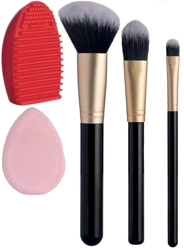 TROUSS 16 SET 3 PENNELLI VISO + SPAZZOLA PULIZIA PENNELLI + SPUGNA MAKEUP + BEAUTYBLENDER PINK