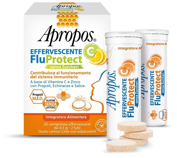 APROPOS EFFERVESCENTE C FLUPROTECT SENZA ZUCCHERI 20 COMPRESSE EFFERVESCENTI