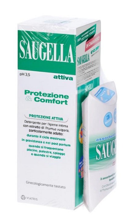 SAUGELLA PROTEZIONE&COMFORT BUNDLE 1 ATTIVA 250 ML + 3 ASSORBENTI INTERNI REGULAR IN OMAGGIO + GADGET STICKERS MOTIVAZIONALI