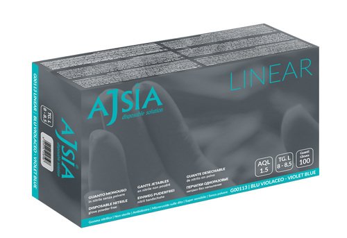 GUANTO MONOUSO IN NITRILE SENZA POLVERE AJSIA LINEAR BLU VIOLACEO LARGE 100 PEZZI