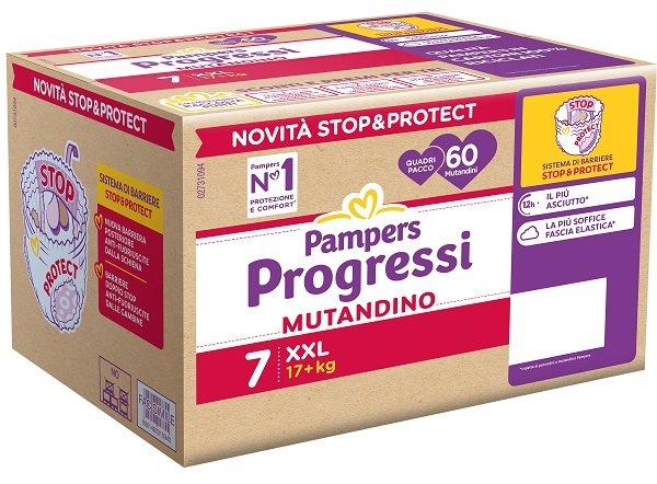 PAMPERS PROGRESSI MUTANDINO XXL TAGLIA 7 17+ KG 60 PEZZI QUADRI PACCO