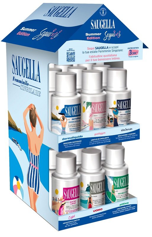 SAUGELLA SEGUIMI EXPO BANCO 4 DERMOLIQUIDO + 4 POLIGYN + 4 GIRL + 4 UOMO + 4 IDRASERUM + 4 ATTIVA