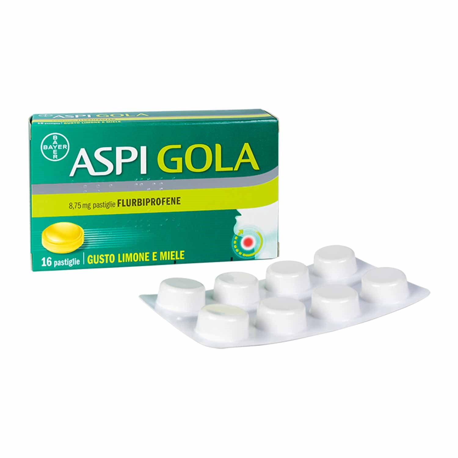ASPI GOLA 8,75 MG PASTIGLIE GUSTO LIMONE E MIELE 8,75 MG PASTIGLIA GUSTO MIELE LIMONE 16 PASTIGLIE IN BLISTER PVC/PVDC/ALLUMINIO