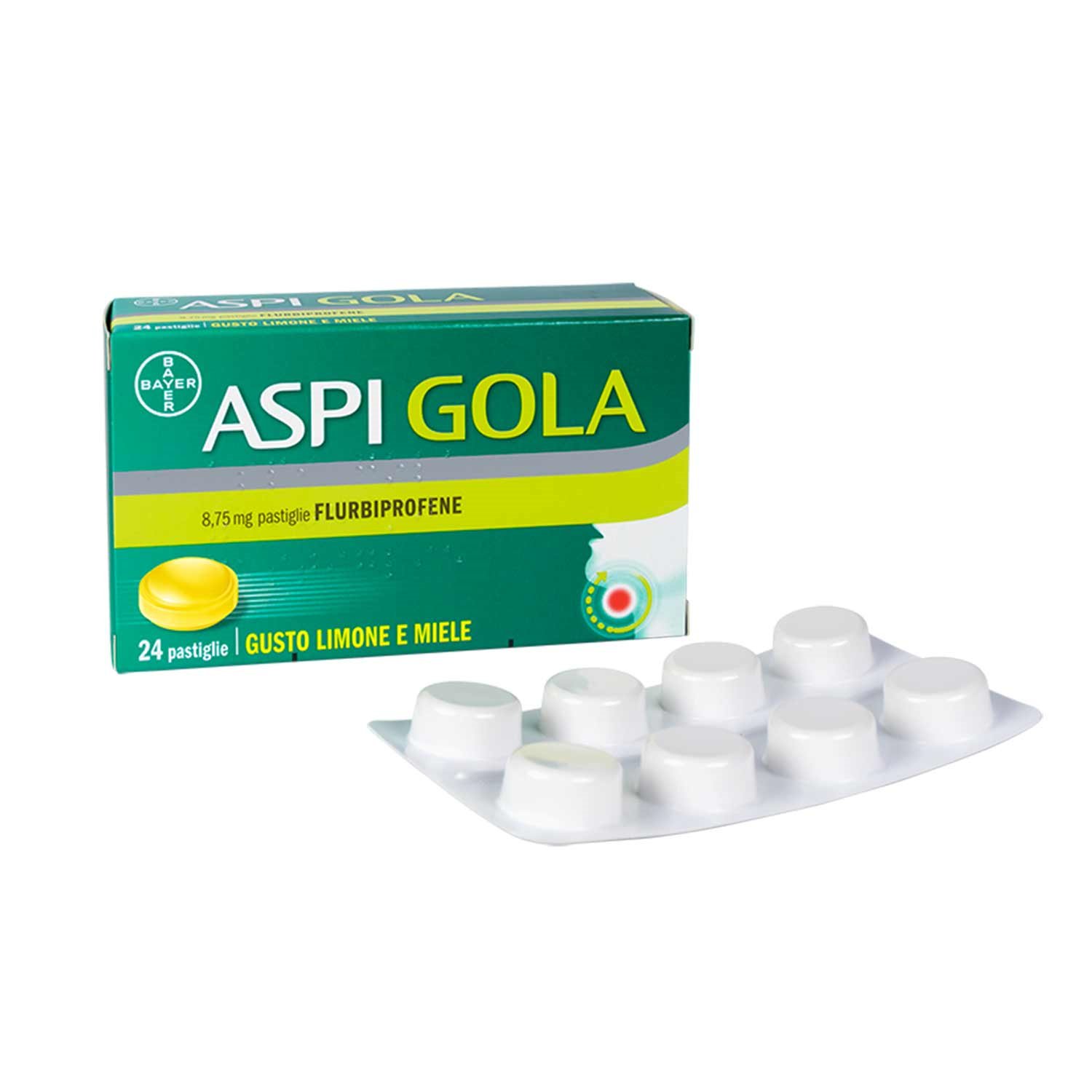 ASPI GOLA 8,75 MG PASTIGLIE GUSTO LIMONE E MIELE 8,75 MG PASTIGLIA GUSTO MIELE LIMONE 24 PASTIGLIE IN BLISTER PVC/PVDC/ALLUMINIO