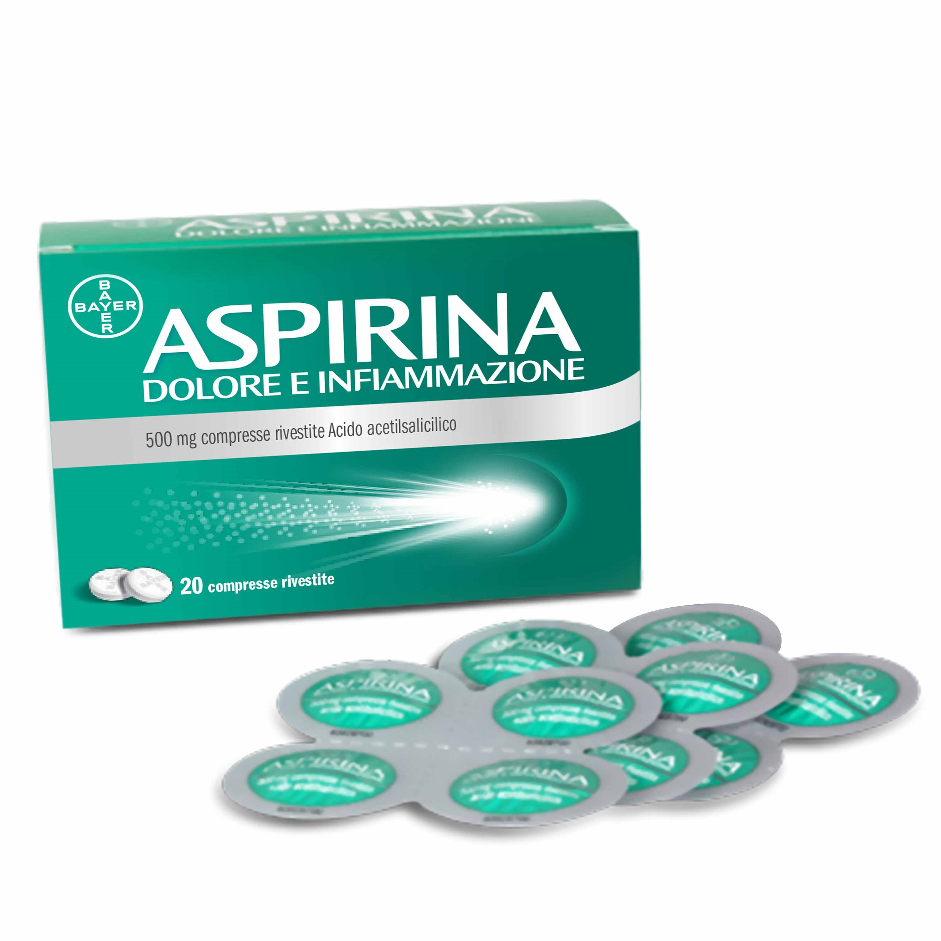 ASPIRINA DOLORE E INFIAMMAZIONE 500 MG COMPRESSE RIVESTITE 500 MG COMPRESSE RIVESTITE 20 COMPRESSE IN BLISTER AL/PE/CARTA