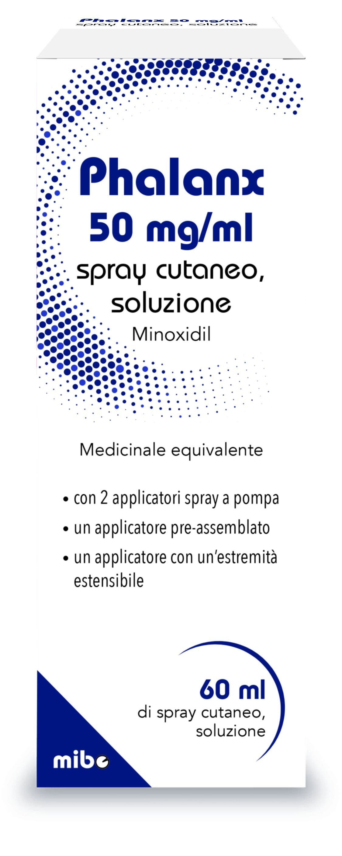 PHALANX 50 MG/ML SPRAY CUTANEO, SOLUZIONE 50 MG/ML SPRAY CUTANEO SOLUZIONE 1 FLACONE IN HDPE DA 60 ML CON 2 APPLICATORI