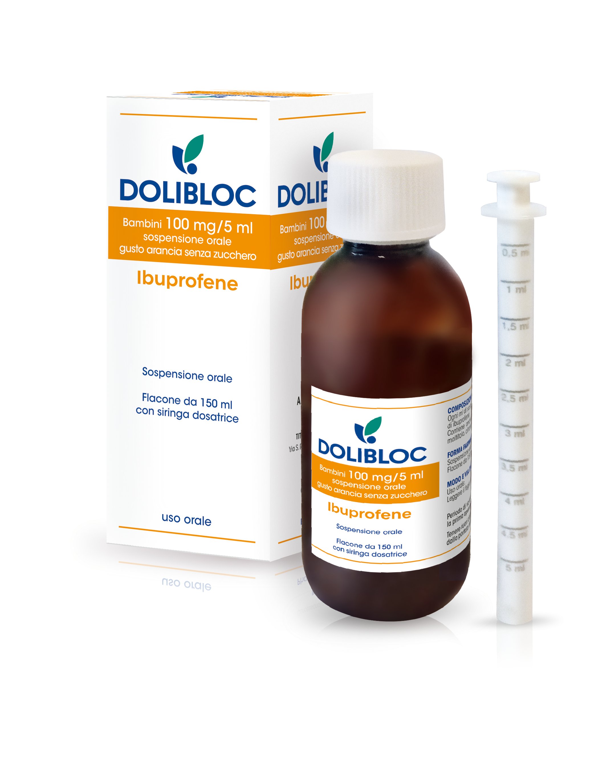 BAMBINI 100 MG/5ML SOSPENSIONE ORALE GUSTO ARANCIA SENZA ZUCCHERO 1 FLACONE IN PET 150ML CON SIRINGA DOSATRICE IN PE