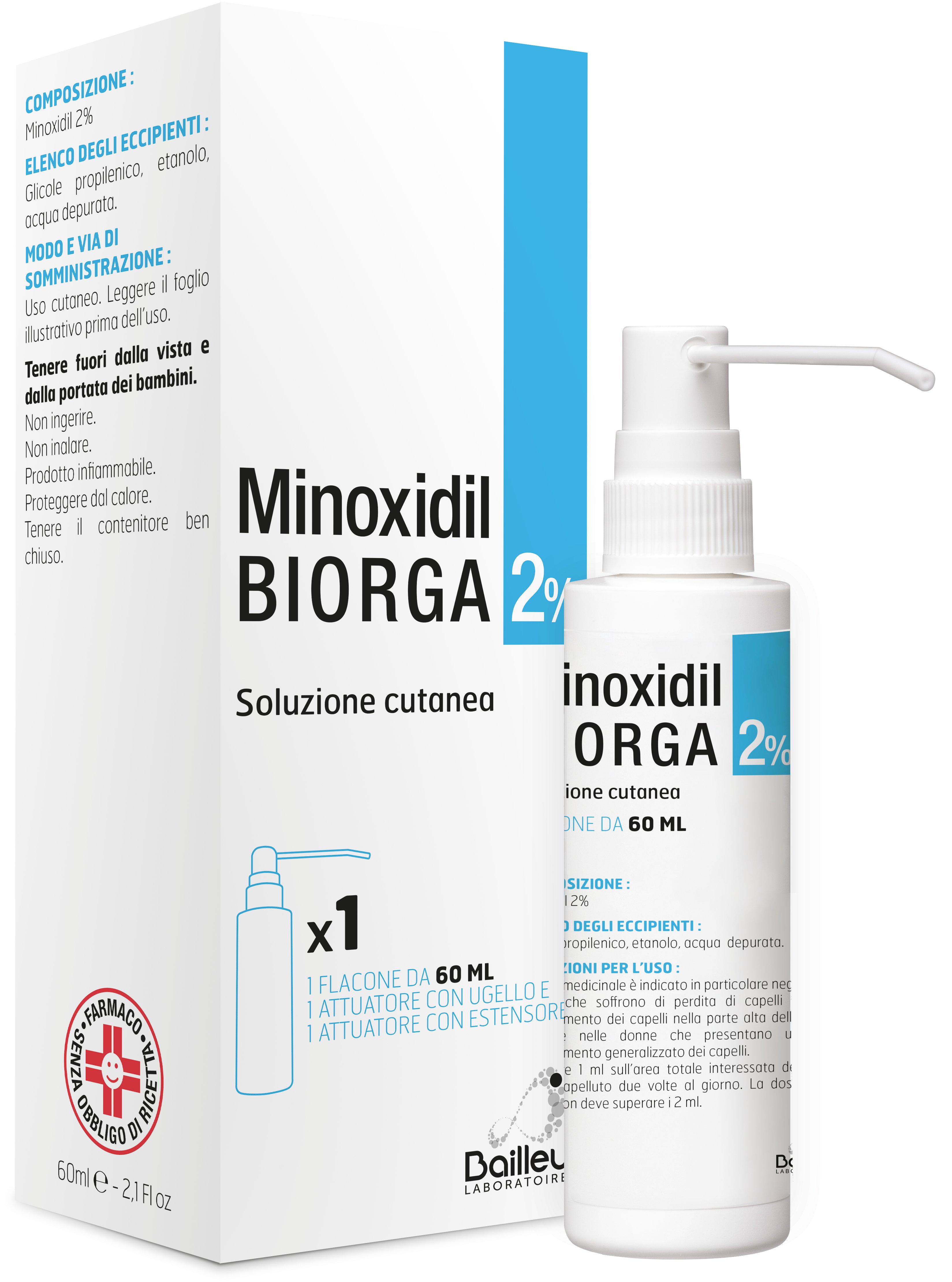 MINOXIDIL BIORGA 2% SOLUZIONE CUTANEA 2% SOLUZIONE CUTANEA 1 FLACONE HDPE 60 ML CON POMPA SPRAY E APPLICATORE